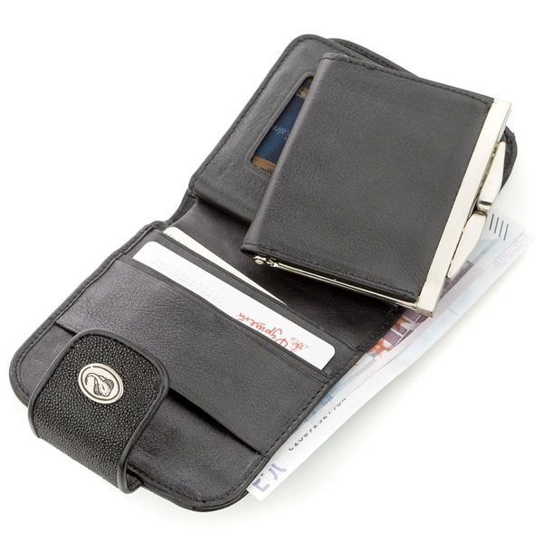 Горизонтальний гаманець STINGRAY LEATHER 18561 з натуральної шкіри морського скату Чорний 18561 фото