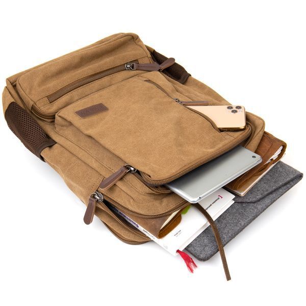 Unisex textile travel backpack with two compartments Vintage 20614 Sand 20614 фото