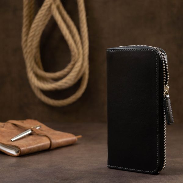 Leather women's wallet with zipper GRANDE PELLE 11562 Black 11562 фото