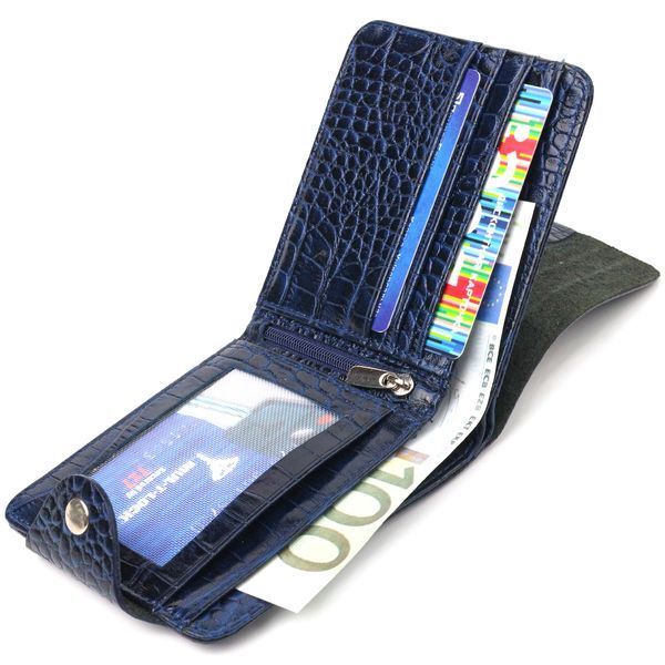 Stylish wallet for men in two folds made of genuine textured leather with crocodile embossing CANPELLINI 21577 Blue 21577 фото