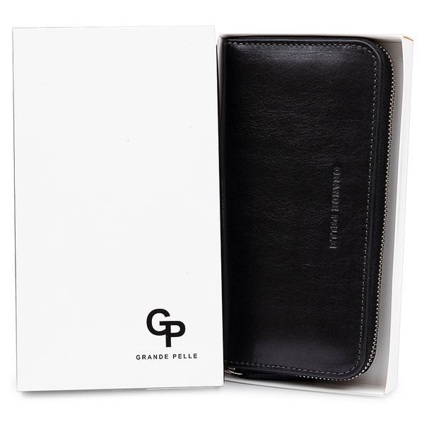 Leather women's wallet with zipper GRANDE PELLE 11562 Black 11562 фото
