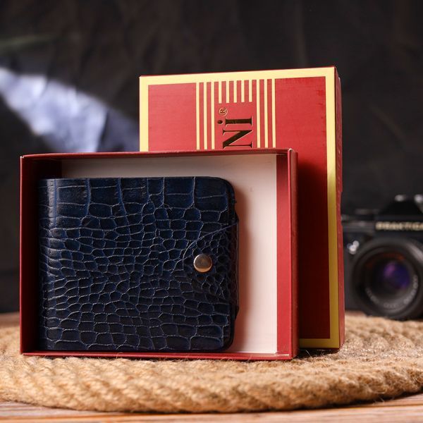Stylish wallet for men in two folds made of genuine textured leather with crocodile embossing CANPELLINI 21577 Blue 21577 фото