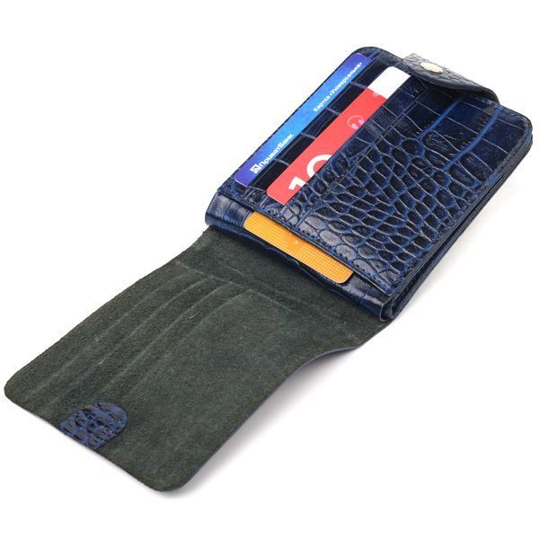 Stylish wallet for men in two folds made of genuine textured leather with crocodile embossing CANPELLINI 21577 Blue 21577 фото
