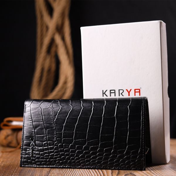 Vertical wallet made of genuine leather with crocodile embossing KARYA 21139 Black 21139 фото