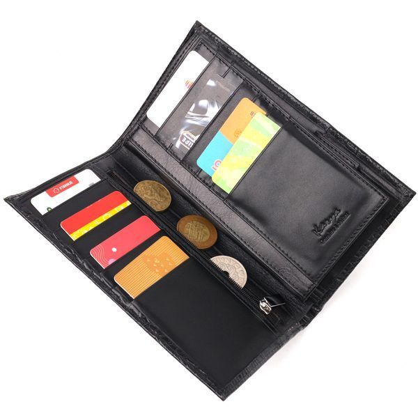 Vertical wallet made of genuine leather with crocodile embossing KARYA 21139 Black 21139 фото