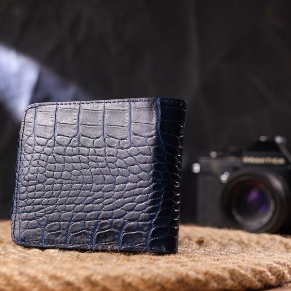 Stylish wallet for men in two folds made of genuine textured leather with crocodile embossing CANPELLINI 21577 Blue 21577 фото