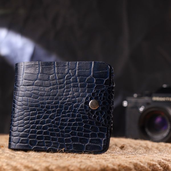 Stylish wallet for men in two folds made of genuine textured leather with crocodile embossing CANPELLINI 21577 Blue 21577 фото