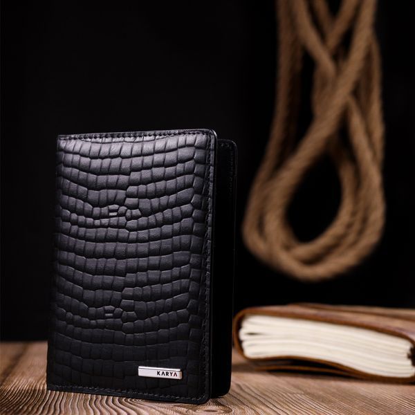 Men's passport cover made of textured reptile leather KARYA 20925 Black 20925 фото