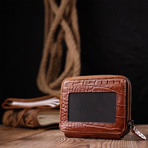 Small wallet made of genuine textured crocodile leather KARYA 20973 Brown 20973 фото
