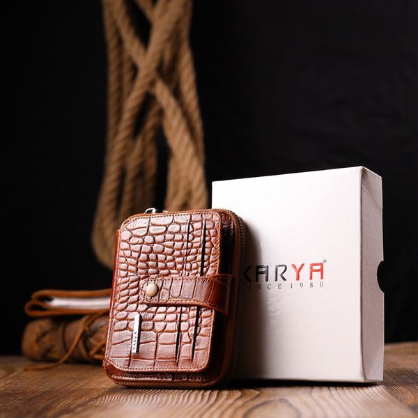 Small wallet made of genuine textured crocodile leather KARYA 20973 Brown 20973 фото