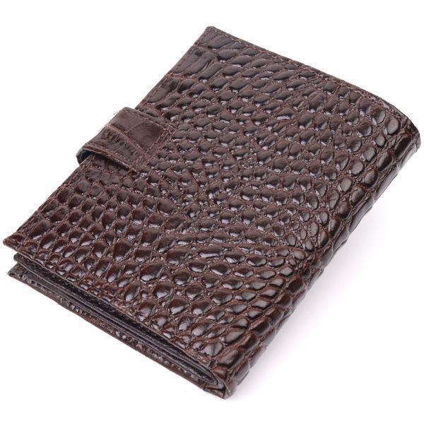 Compact men's wallet made of genuine leather with crocodile embossing KARYA 21386 Brown 21386 фото