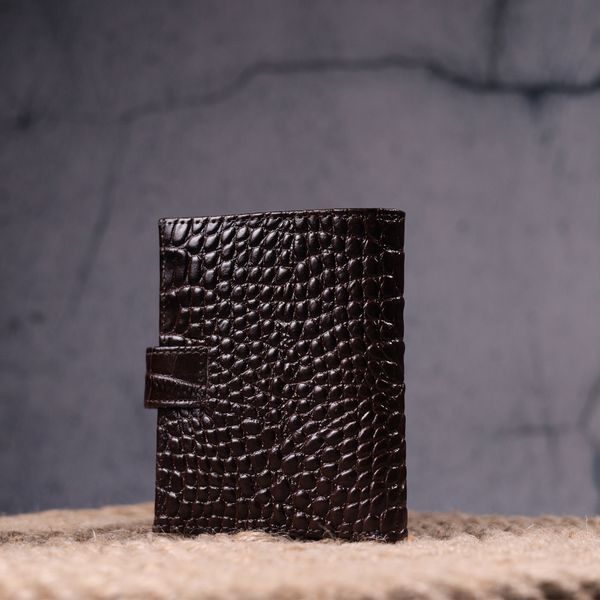 Compact men's wallet made of genuine leather with crocodile embossing KARYA 21386 Brown 21386 фото