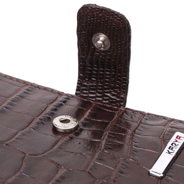 Compact men's wallet made of genuine leather with crocodile embossing KARYA 21386 Brown 21386 фото