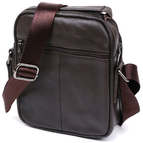 Practical men's leather shoulder bag Vintage 20458 Brown 20458 фото