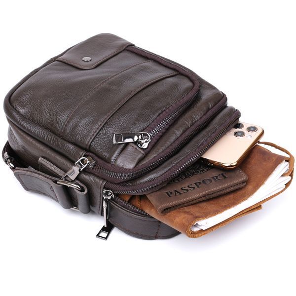 Practical men's leather shoulder bag Vintage 20458 Brown 20458 фото