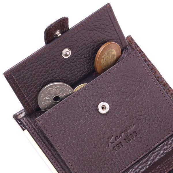 Compact men's wallet made of genuine leather with crocodile embossing KARYA 21386 Brown 21386 фото