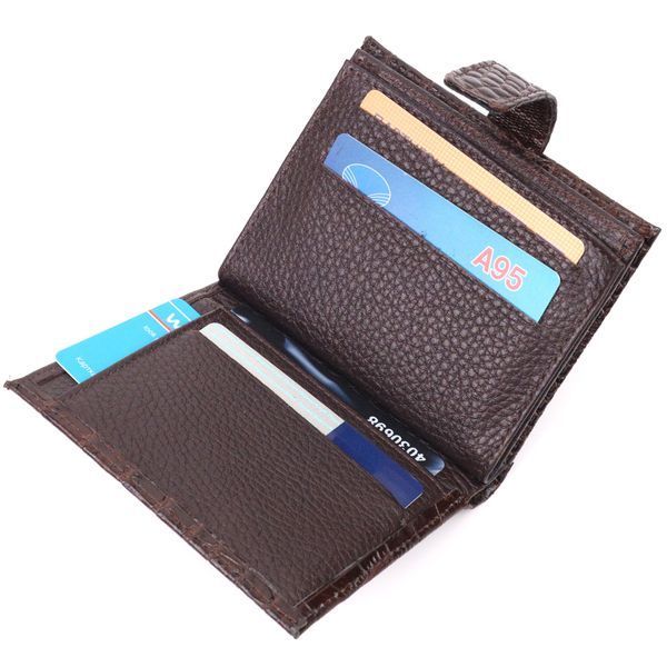 Compact men's wallet made of genuine leather with crocodile embossing KARYA 21386 Brown 21386 фото