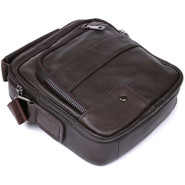 Practical men's leather shoulder bag Vintage 20458 Brown 20458 фото