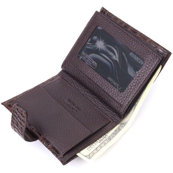 Compact men's wallet made of genuine leather with crocodile embossing KARYA 21386 Brown 21386 фото