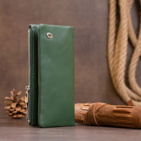 Вертикальный кошелек на кнопке унисекс ST Leather 19207 Зеленый 19207 фото