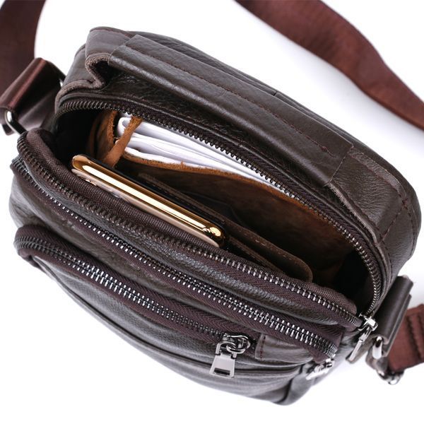 Practical men's leather shoulder bag Vintage 20458 Brown 20458 фото