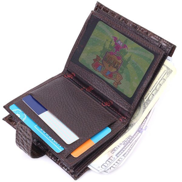 Compact men's wallet made of genuine leather with crocodile embossing KARYA 21386 Brown 21386 фото
