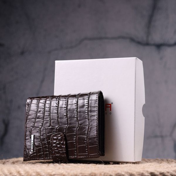 Compact men's wallet made of genuine leather with crocodile embossing KARYA 21386 Brown 21386 фото