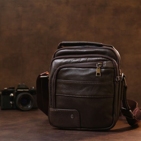 Practical men's leather shoulder bag Vintage 20458 Brown 20458 фото