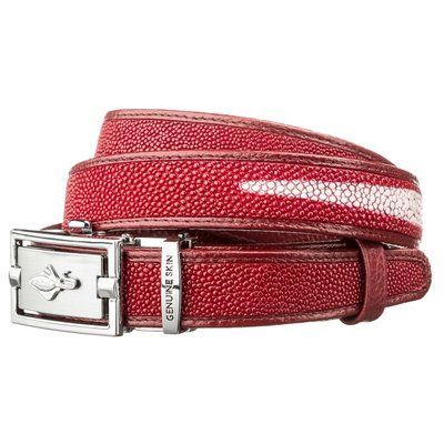 Ремінь тонкий автомат STINGRAY LEATHER 18650 з натуральної шкіри морського скату Бордовий 18650 фото