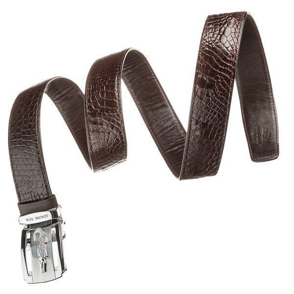 Ремінь автомат CROCODILE LEATHER 18607 з натуральної шкіри крокодила Коричневий 18607 фото