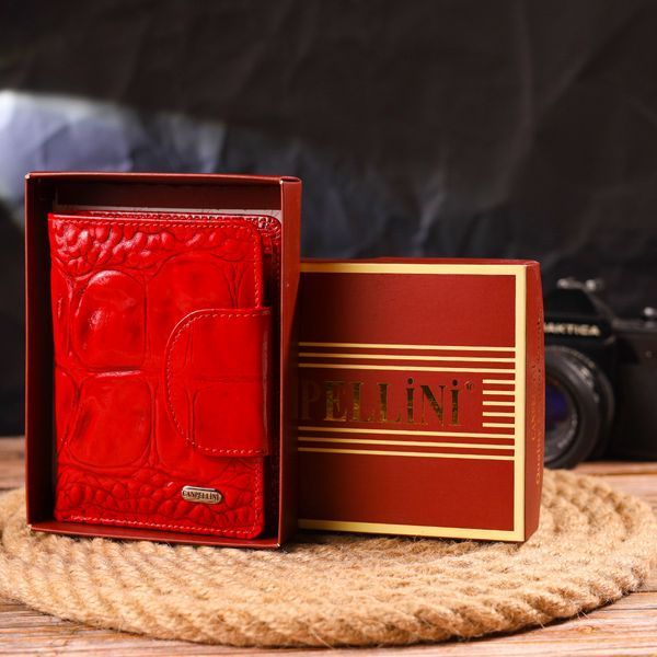 Patented vertical women's wallet made of genuine leather with crocodile embossing CANPELLINI 21681 Red 21681 фото