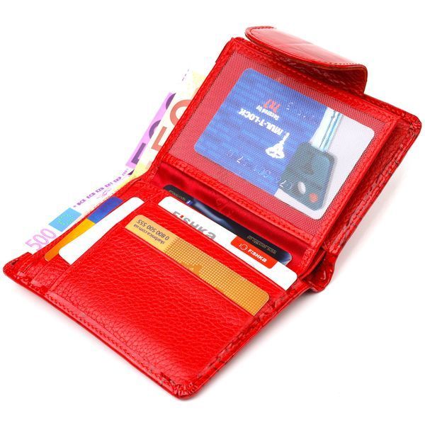 Patented vertical women's wallet made of genuine leather with crocodile embossing CANPELLINI 21681 Red 21681 фото