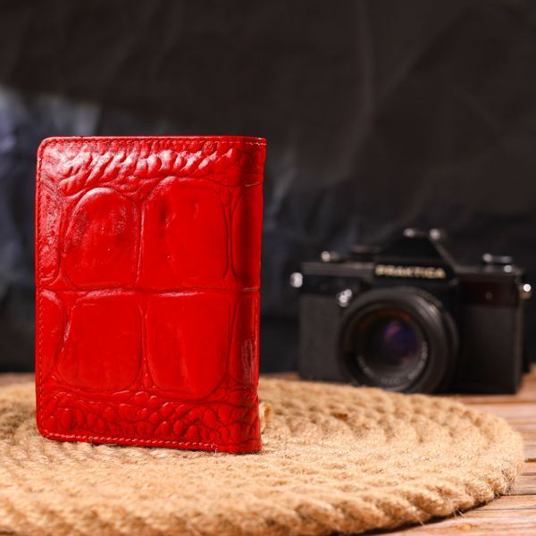 Patented vertical women's wallet made of genuine leather with crocodile embossing CANPELLINI 21681 Red 21681 фото