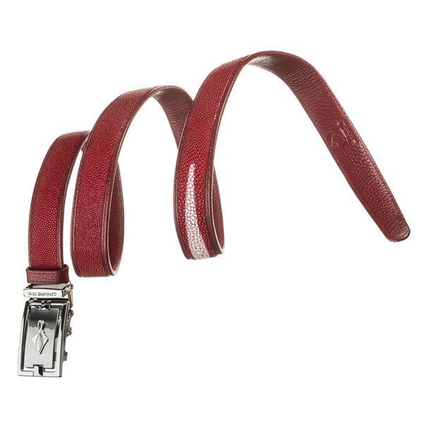 Thin automatic belt STINGRAY LEATHER 18650 made of genuine stingray leather Burgundy 18650 фото