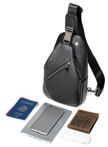 Men's sling crossbody bag in grained leather Vintage 20249 Black 20249 фото
