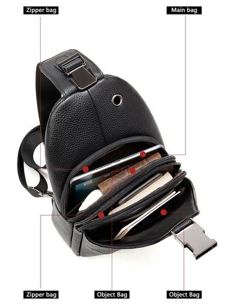 Men's sling crossbody bag in grained leather Vintage 20249 Black 20249 фото