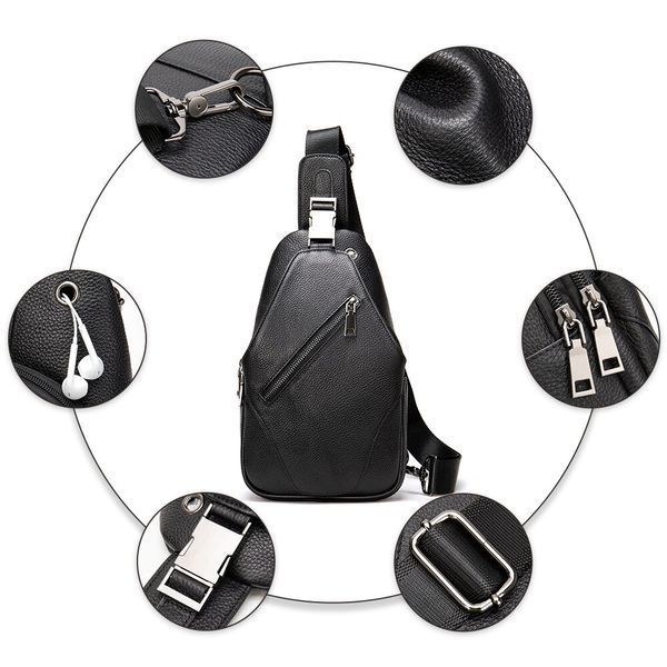Men's sling crossbody bag in grained leather Vintage 20249 Black 20249 фото