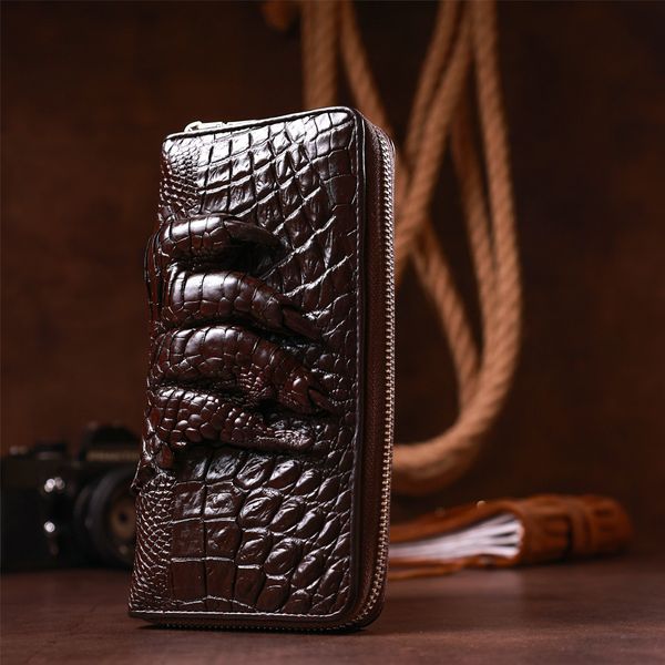 Men's clutch CROCODILE LEATHER 18273 made of genuine crocodile leather Brown 18273 фото