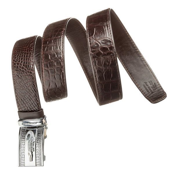 Ремінь автомат CROCODILE LEATHER 18608 з натуральної шкіри крокодила Коричневий 18608 фото