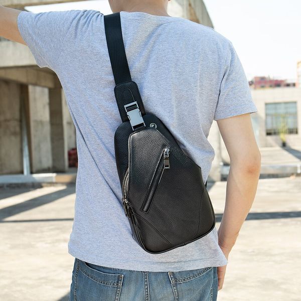 Men's sling crossbody bag in grained leather Vintage 20249 Black 20249 фото