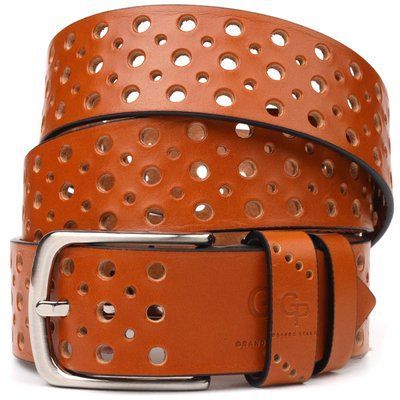 Interesting unisex belt with perforations made of genuine leather Grande Pelle 21474 Red 21474 фото