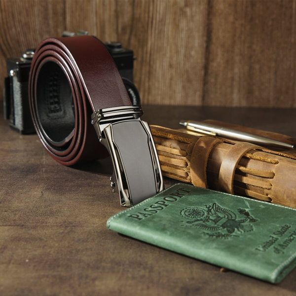 Men's belt with matte insert on the Vintage buckle 20278 Brown 20278 фото