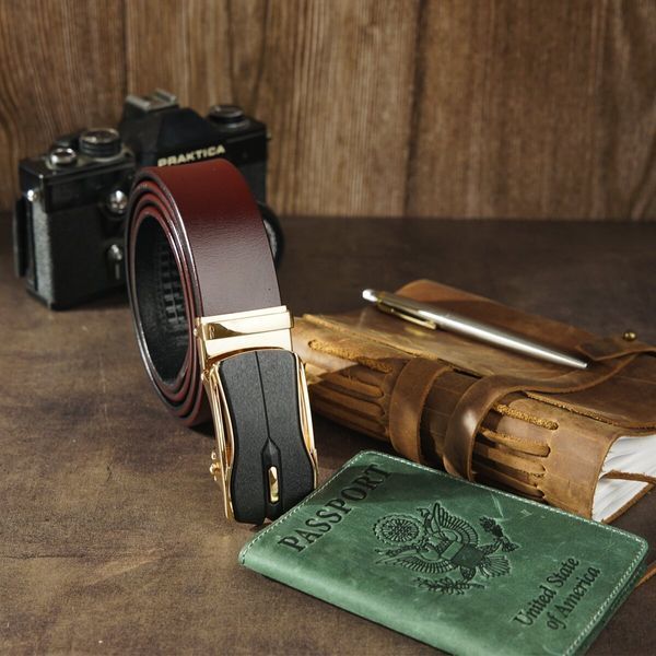 Men's belt with gold buckle automatic Vintage 20325 Brown 20325 фото