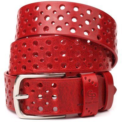 Women's belt with perforation made of genuine leather Grande Pelle 21477 Red 21477 фото
