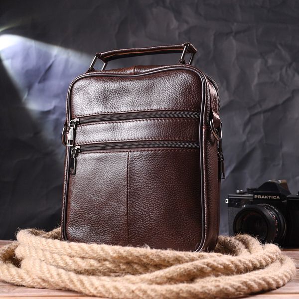 Comfortable men's leather bag with handle 21276 Vintage Brown 21276 фото