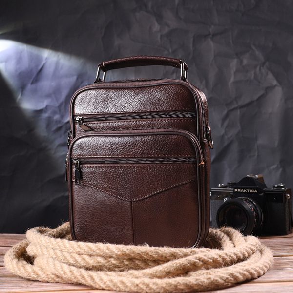 Comfortable men's leather bag with handle 21276 Vintage Brown 21276 фото