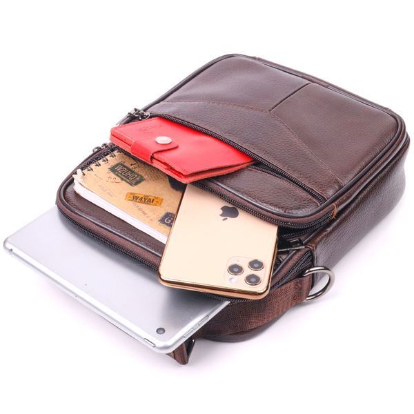 Comfortable men's leather bag with handle 21276 Vintage Brown 21276 фото