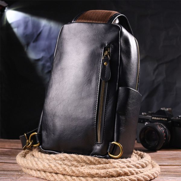 Excellent men's shoulder bag made of genuine smooth leather 21286 Vintage Black 21286 фото