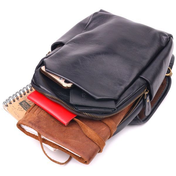 Excellent men's shoulder bag made of genuine smooth leather 21286 Vintage Black 21286 фото