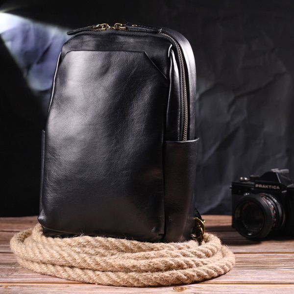 Excellent men's shoulder bag made of genuine smooth leather 21286 Vintage Black 21286 фото